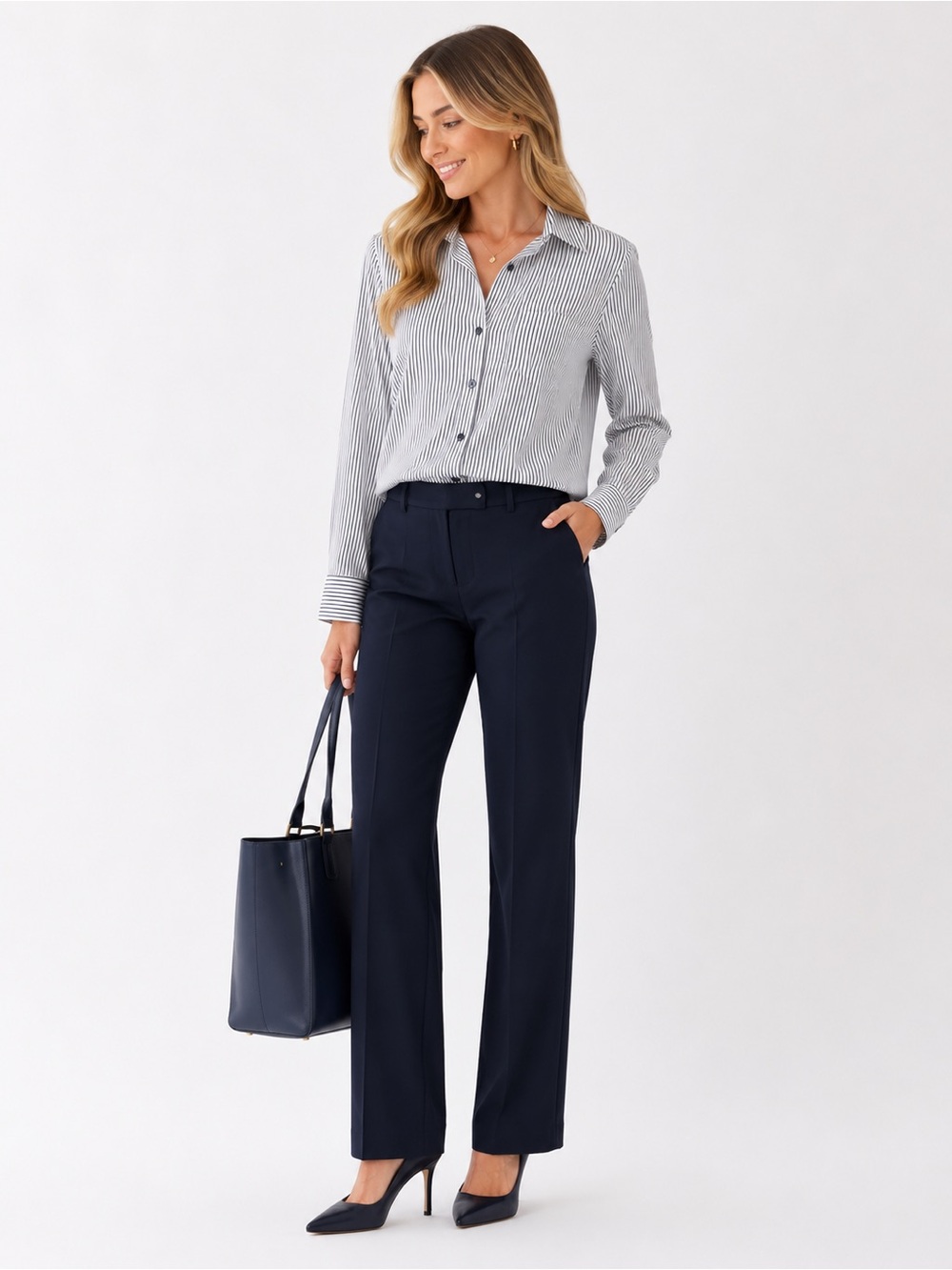 Equipment Femme Navy & White 100% Silk Pinstripe Button-Down Shirt XS